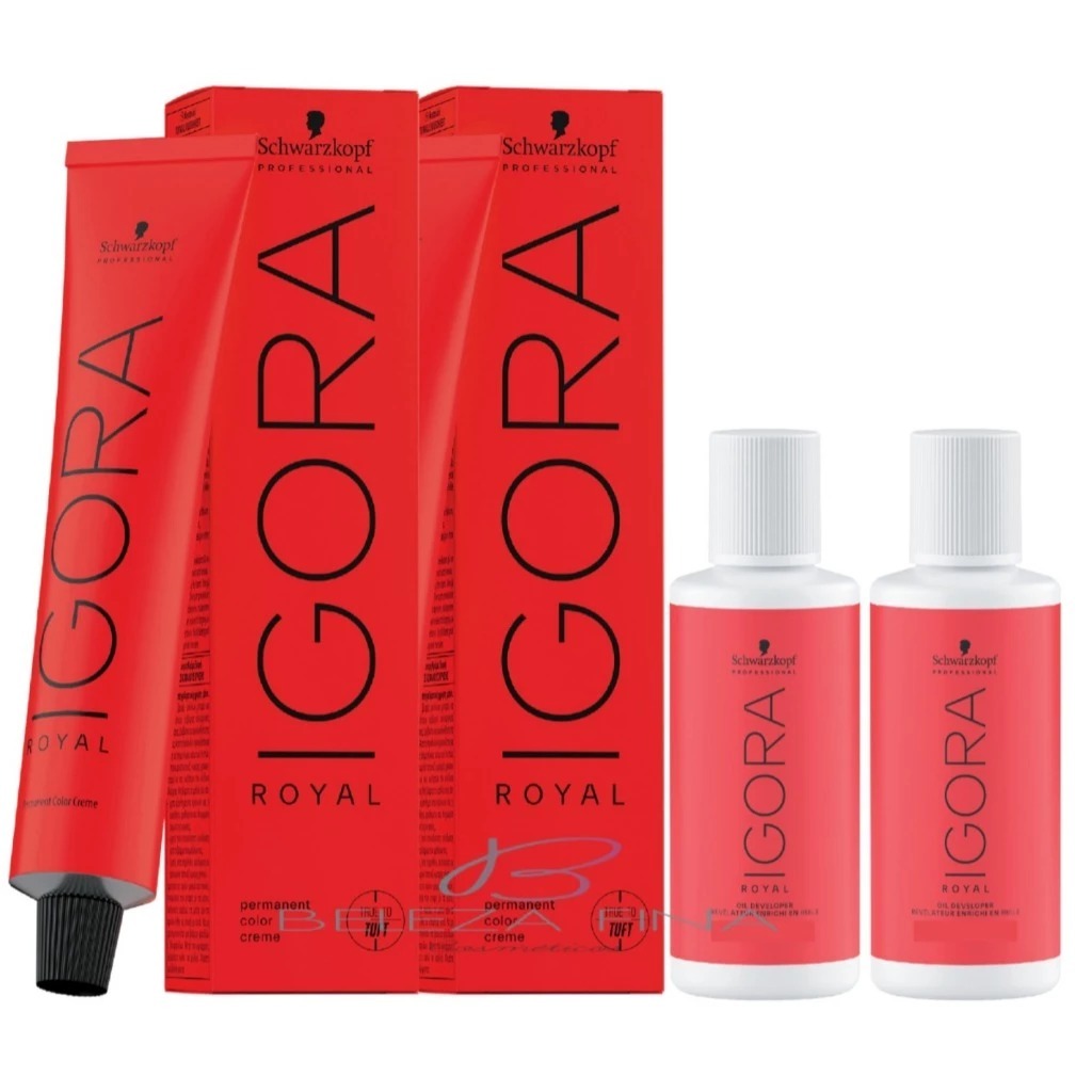 2 Ox 10 volumes 60 ml + 2 Colorações Schwarzkopf Igora Royal Tintura 3-0 60g CASTANHO ESCURO NATURAL
