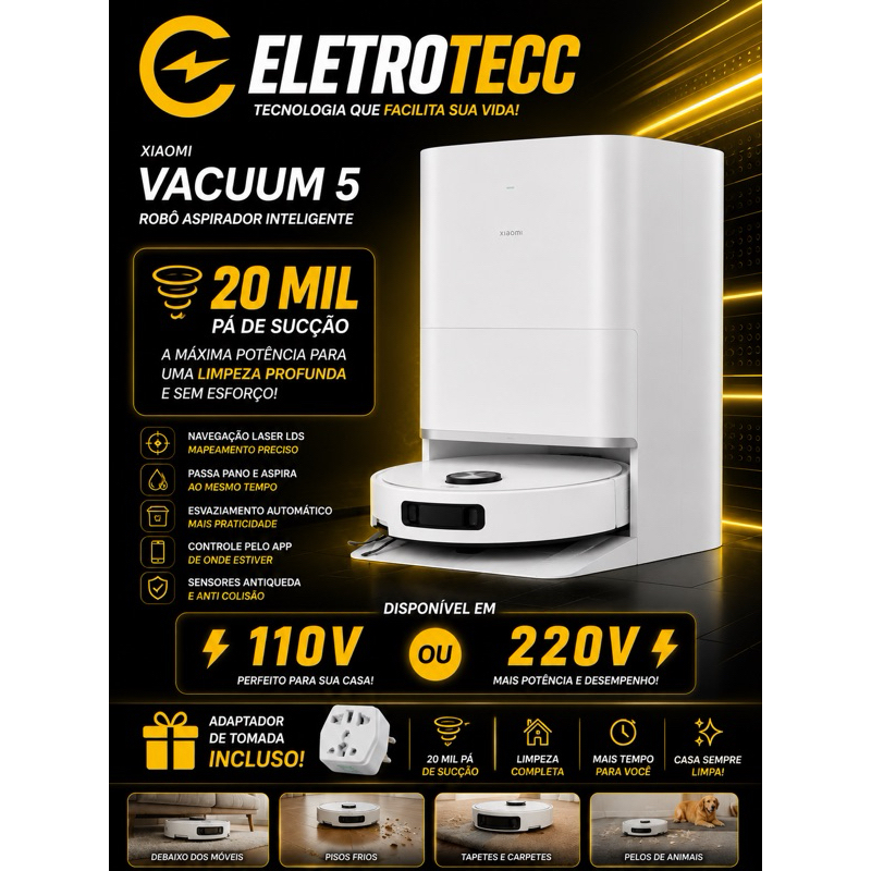 Xiaomi Robô Aspirador Vacuum 5 20000pa Base Autolimpant 110v/ 220V