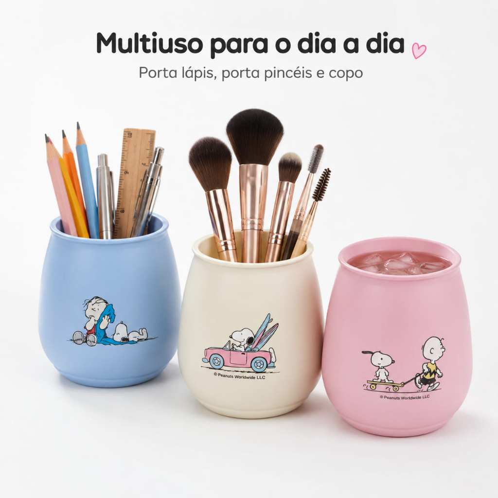 Porta Pincel Porta Lápis Copo Decorativo Kit 3 e 6 Unidades 400ml BPA Free Multiuso Organização Escolar Maquiagem