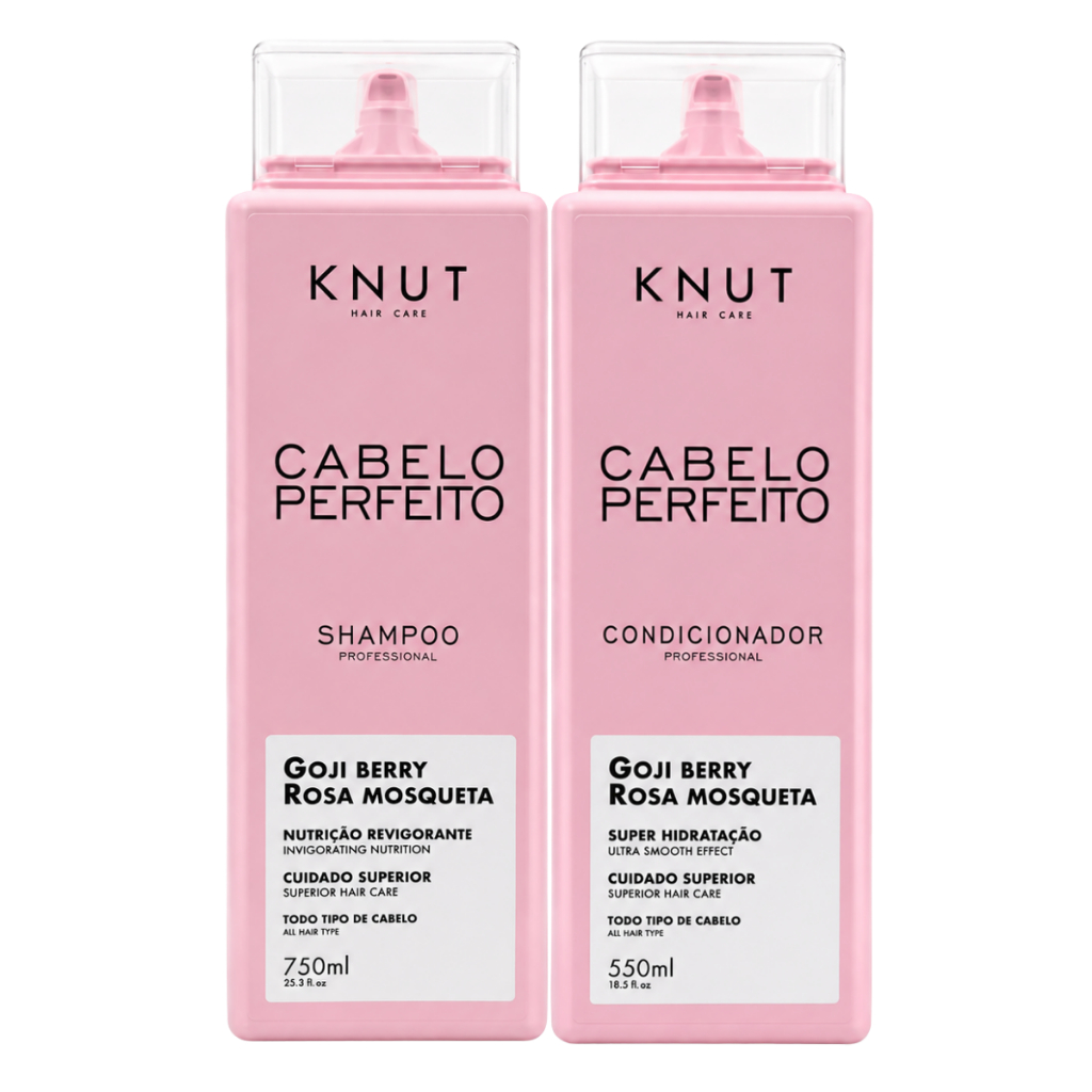 Knut Cabelo Perfeito Goji Berry Rosa Mosqueta Shampoo Nutrição 750ml Condicionador Hidratação 550ml