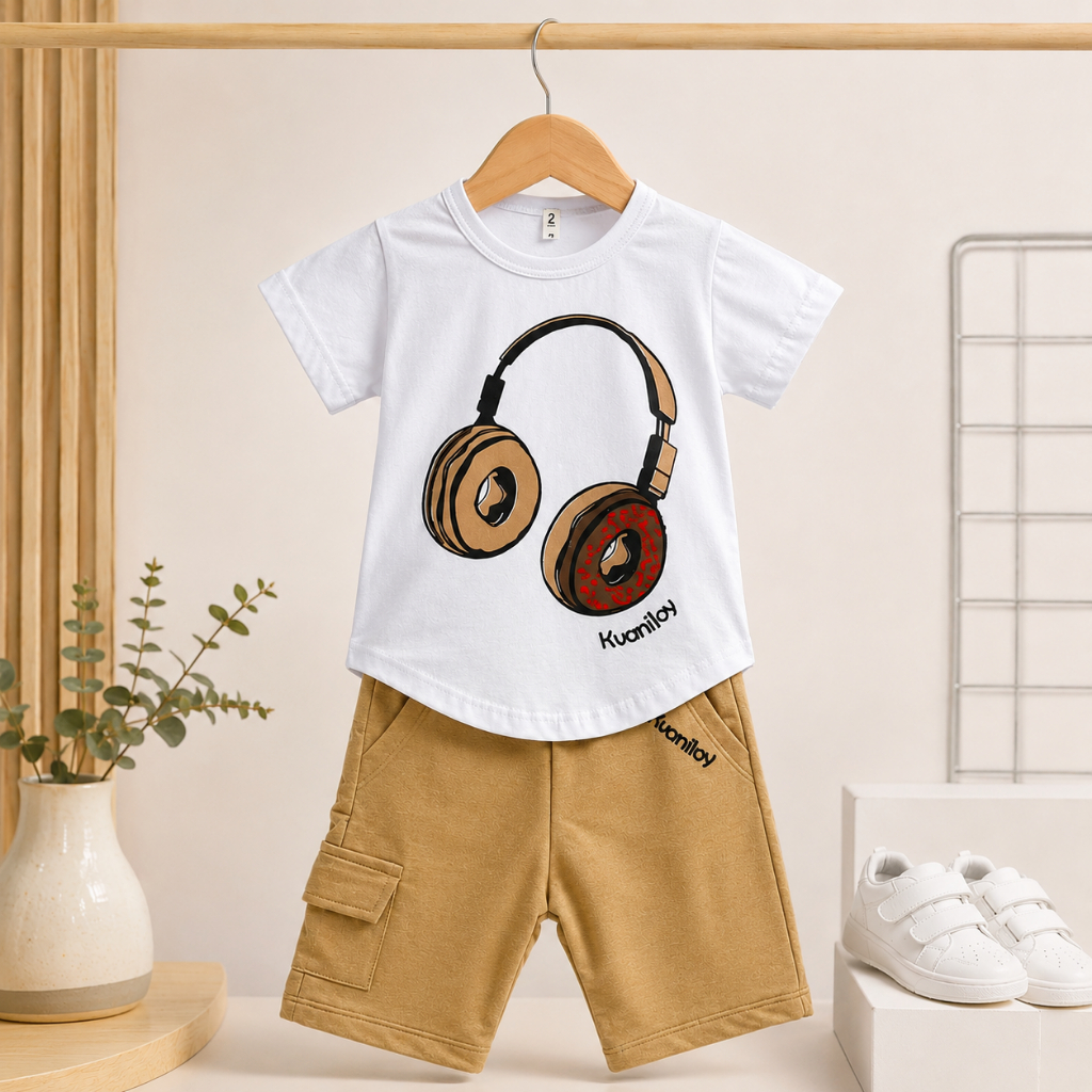Blusa e Bermuda Moletinho Masculina Infantil - Roupa de Menino Verão Casual 2 Peças - 2 a 12 Anos