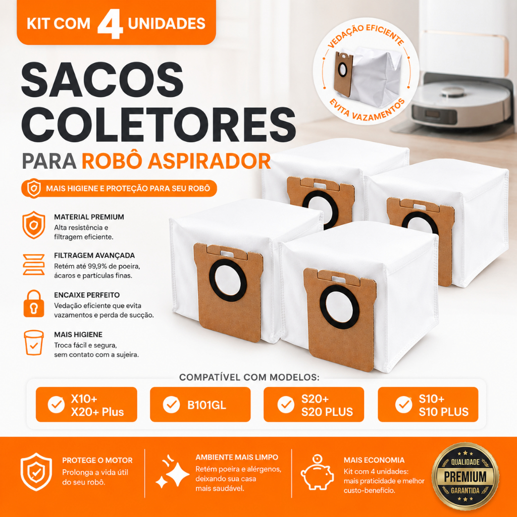 Kit Robô Aspirador Saco Coletor Para  X10+ / X20+ Plus e B101GL S20+ S20 PLUS S10+ S10 PLUS