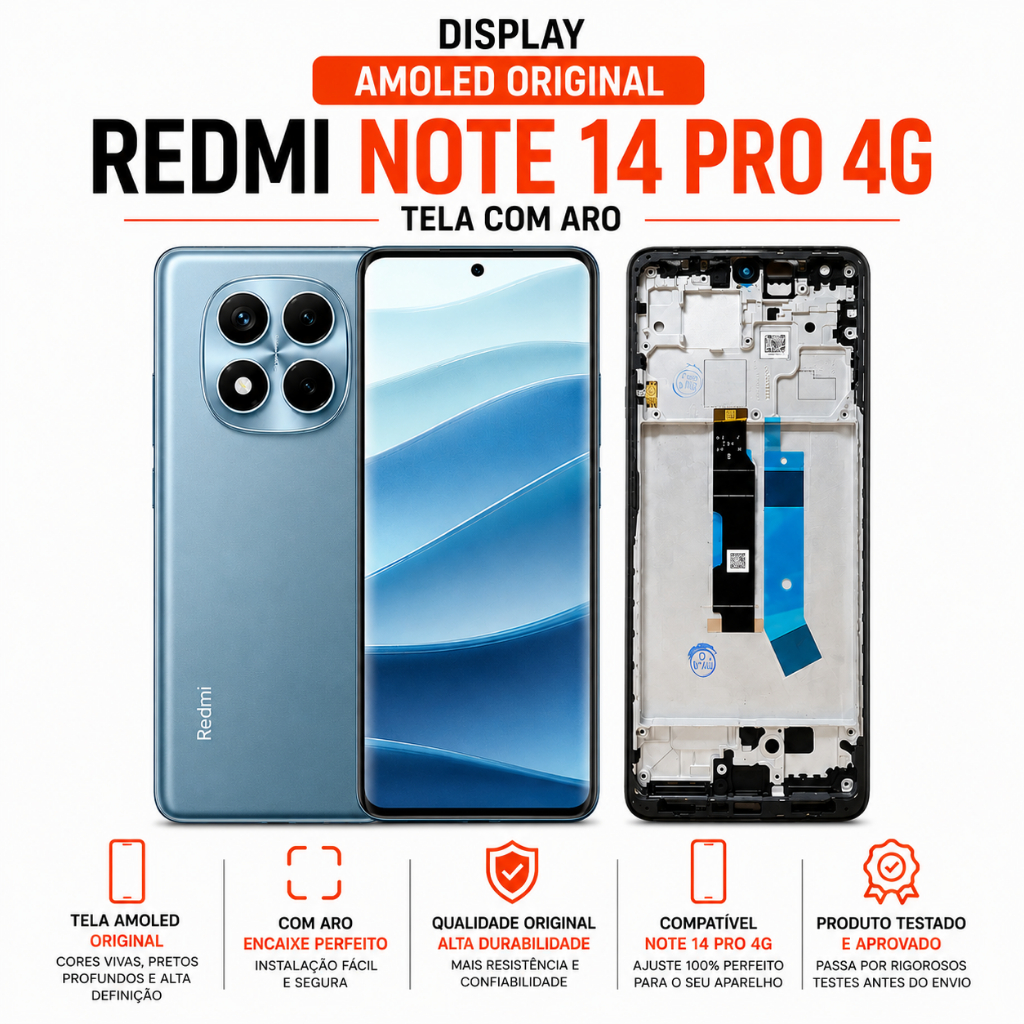 Display Frontal Redmi Note 14 Pro 4G Tela Com Aro Moldura Amoled Oled Original F