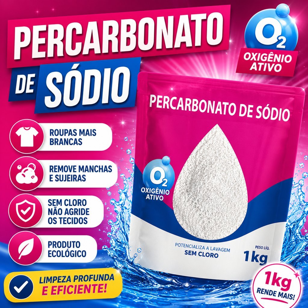Percarbonato 100% Puro Tira Manchas Roupas Brancas e Coloridas
