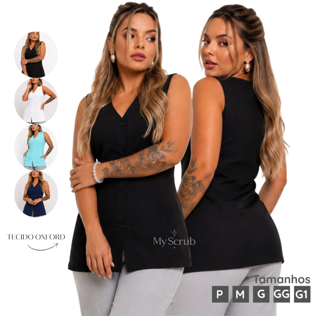 Colete Feminino Avental acinturado Oxford premium com Design Moderno professora slim ao plus size - DUBAI