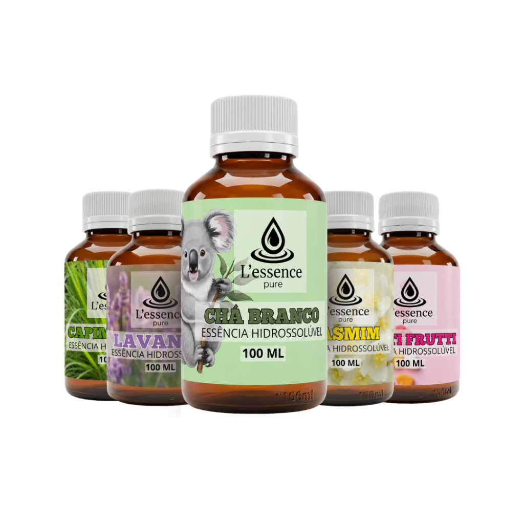 Kit 5 Essências 100ML Aromaterapia Spa – Lavanda, Jasmim, Capim Limão, Chá branco, Tutti-Frutti – Umidificador/Difusor
