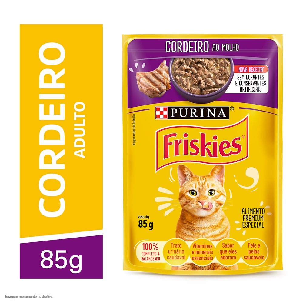 Ração Úmida Friskies Para Gatos Adultos Sabor Cordeiro ao Molho 85g