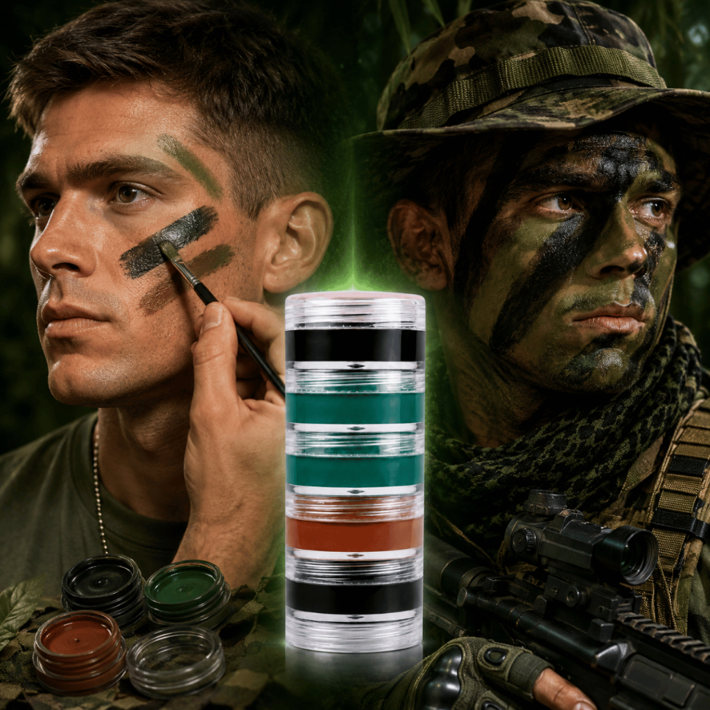 Kit Camuflagem Militar Tinta Facial Cremosa 5 Cores Exercito Airsoft Selva Militar Fantasia Cosplay