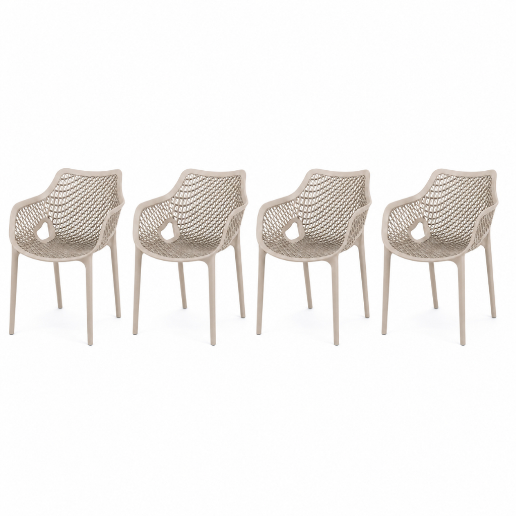 Kit Cadeiras Design Branco Nude Com Braço Ergonômica Área Externa Jardim Varanda Sala Cozinha 140kg