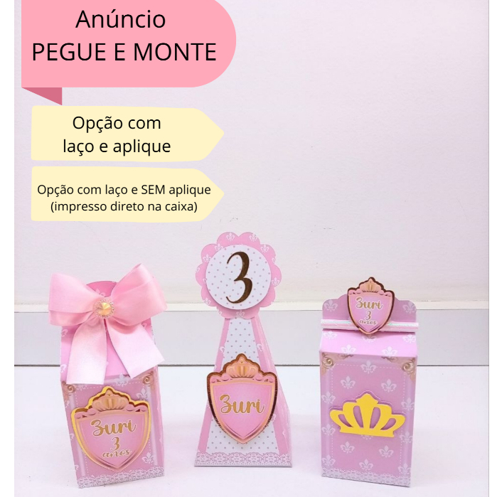 Kit Caixinhas Personalizadas Realeza menina|Lembrancinhas para Festas com laço e aplique Monte em Casa