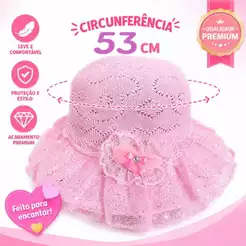 Chapéu Infantil Feminino Rosa Renda Menina 2 a 5 Anos Leve Confortável