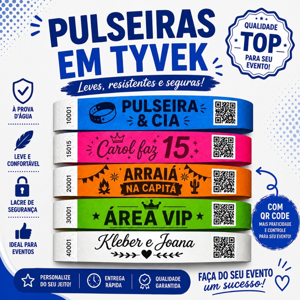 170 Pulseira Personalizada Identificação em Tyvek Casamentos Aniversários Festa Shows Evento