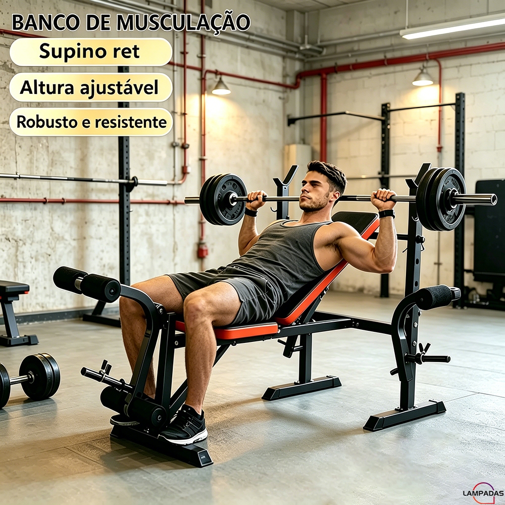 Banco De Supino Musculação Regulável Estável E Sem Oscilações Tubos Reforçados