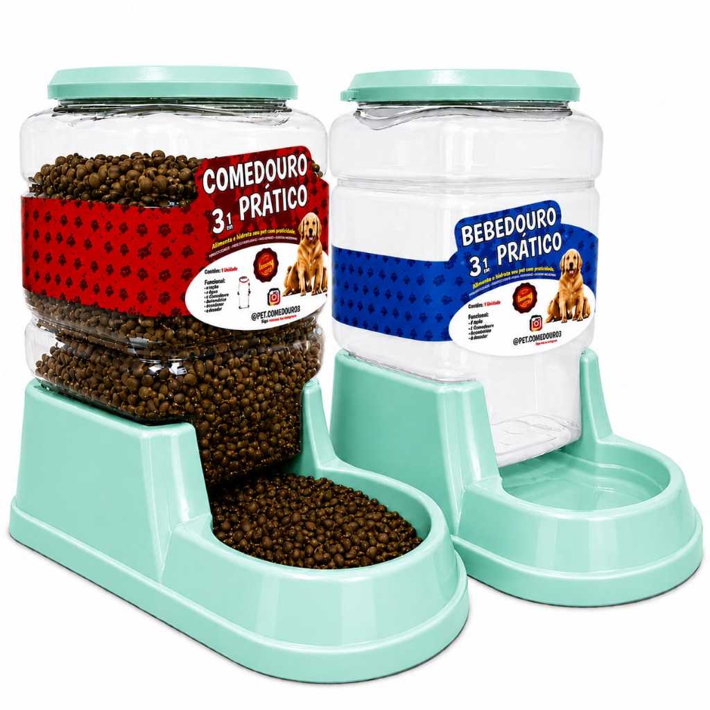 KIT COMEDOURO/BEBEDOURO AUTOMÁTICO Cachorro Gato Prático 3Lt - Duplo