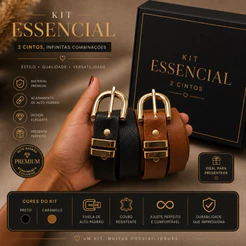 🔥 promoção imperdível Kit 2 Cintos Femininos Premium 2,5 | Fivela dupla Dourada Elegante