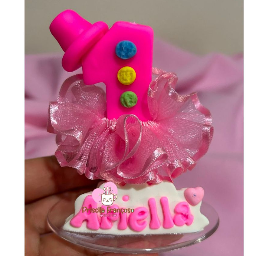 Vela de aniversário circo rosa biscuit, Vela de Aniversário Personalizada de Biscuit Tema Circo Rosa