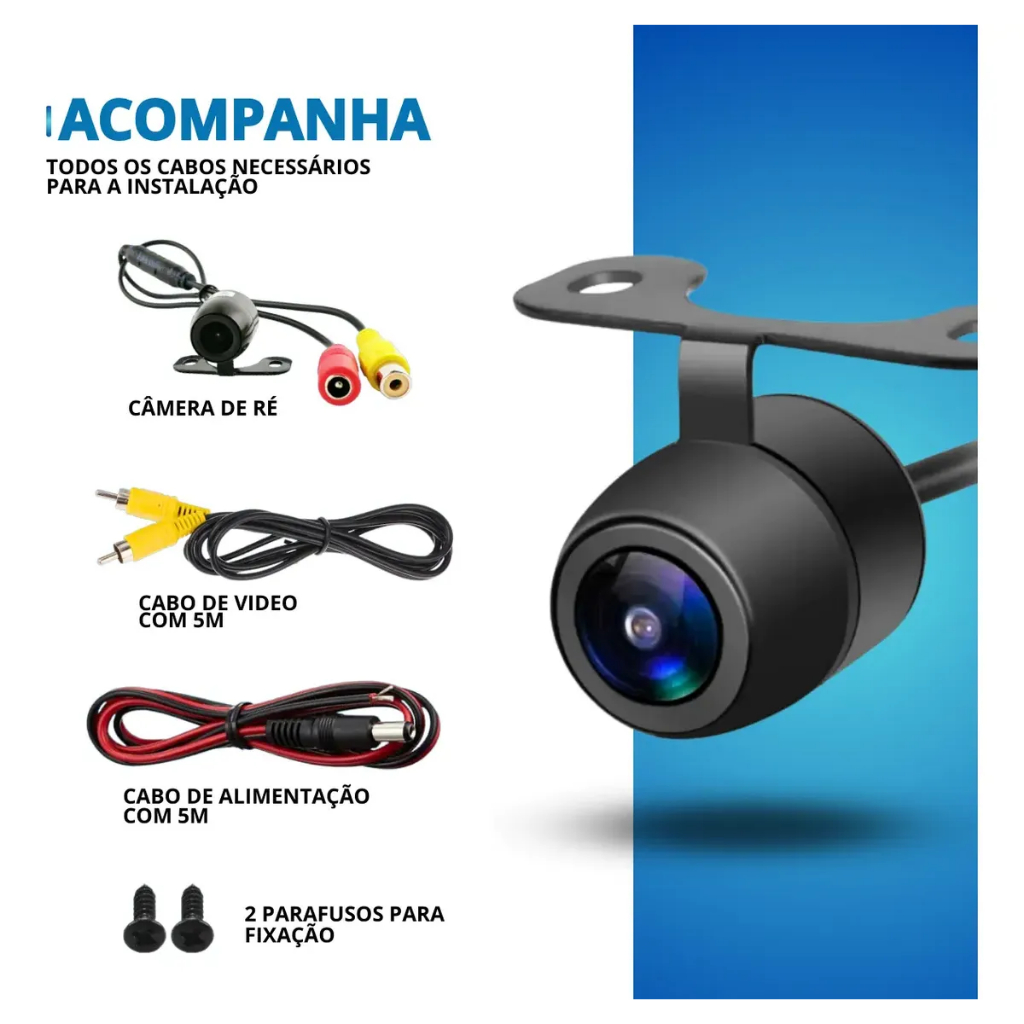 Câmera de Ré Borboleta Automotiva Ângulo 170° Visão Noturna Alta Definição