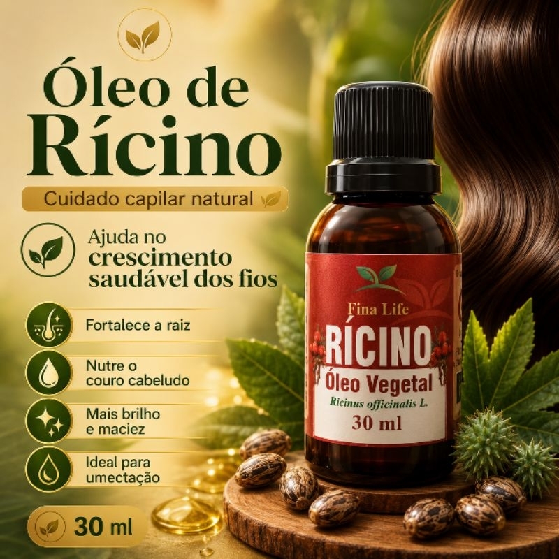 Óleo vegetal de ricino / mamona 30ml fina life 100% puro  QUEDA CAPILAR - FORTALECIMENTO CAPILAR - NUTRIÇÃO CAPILAR