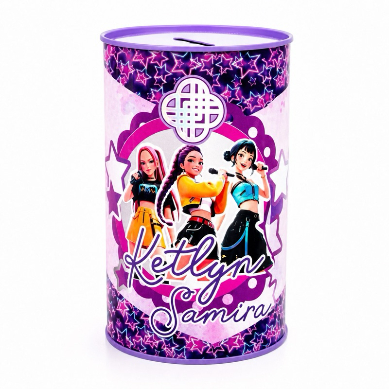 Cofre Personalizado Guerreiras do K-Pop com Nome | Cofrinho Lembrancinha Festa Kpop Feminina Aniversário Infantil