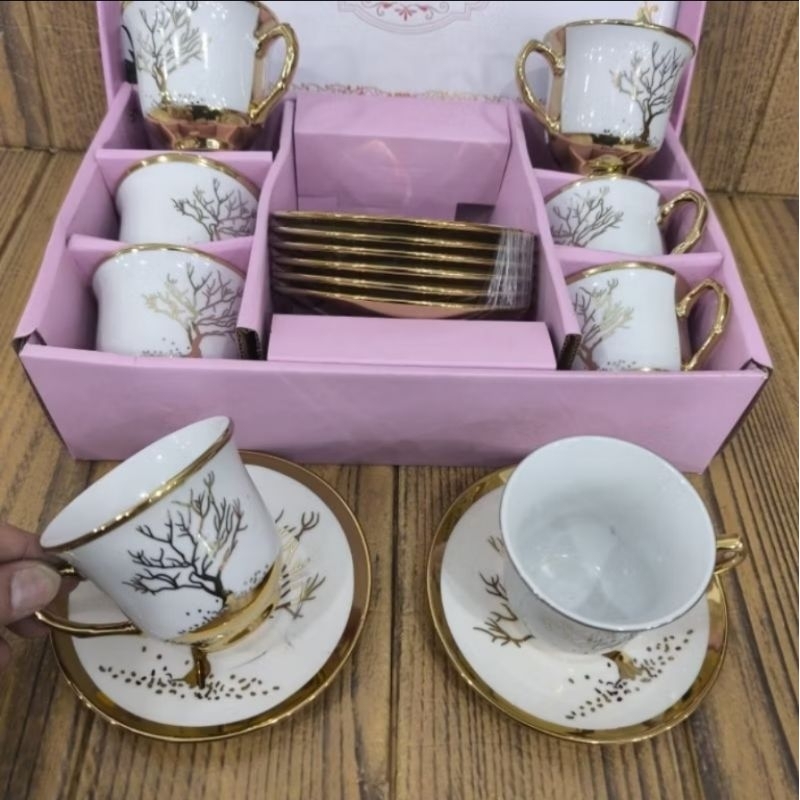 Xícara de Chá e café 150ml kit com 6 pires 6 xicaras de Cerâmica em porcelana