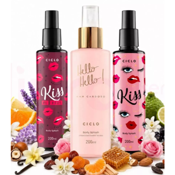 Kit 3 Body Splash Kiss + Hello Hello + Kiss You More Ciclo Cosméticos 200ml Perfume Feminino