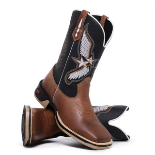 Texana Masculina Bota Country Sola Jump Texanas Bico Quadrado Cano Medio Bordado Pecuaria Agro Txc