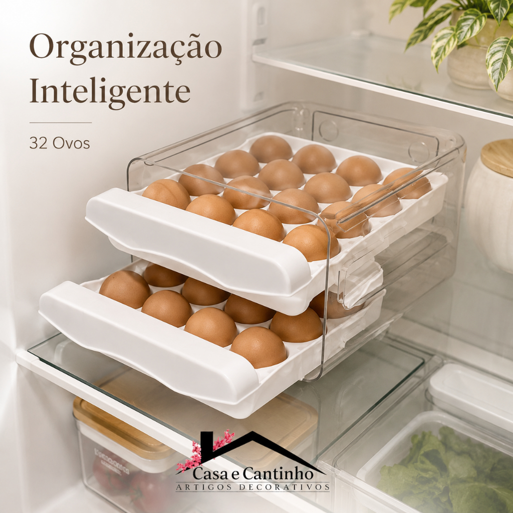 Gaveta Organizador de Ovos 32 Unidades | Caixa Empilhável Transparente Frigobar Geladeira