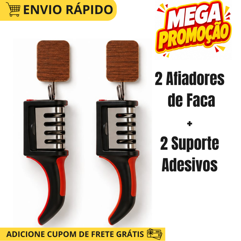 Afiador Amolador de Facas em Aço Inoxidável + 2 Suportes de Parede Adesivo Super Forte Utilidades de Cozinha Kit 2 Peças