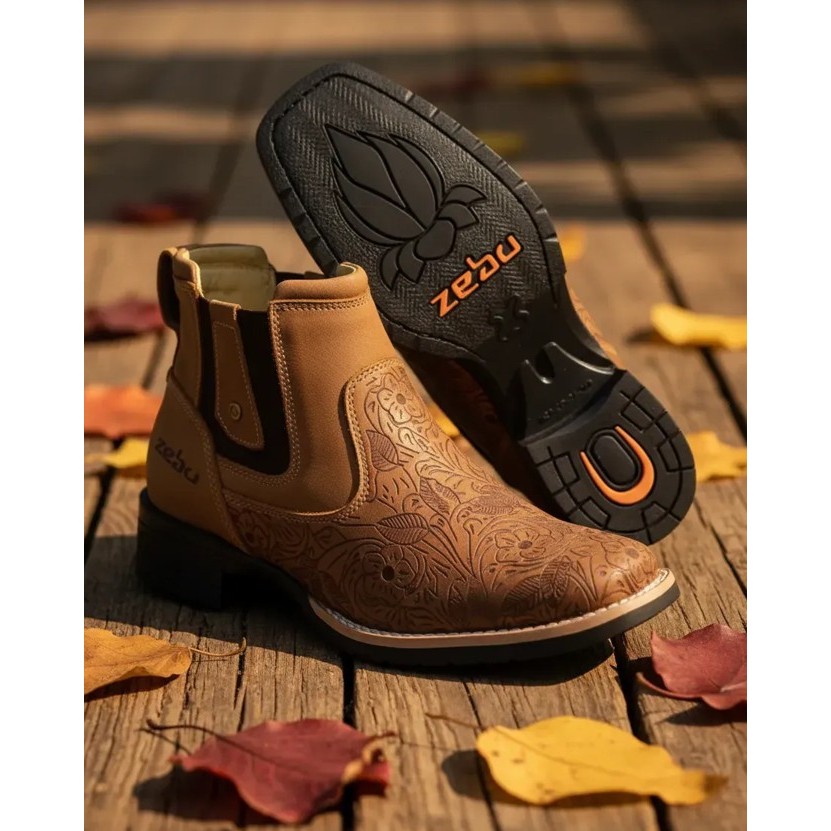 Botina Feminina Zebu Texana Mustang Sela Com Visual Country Elegante Bico Quadrado Bota Cano Curto