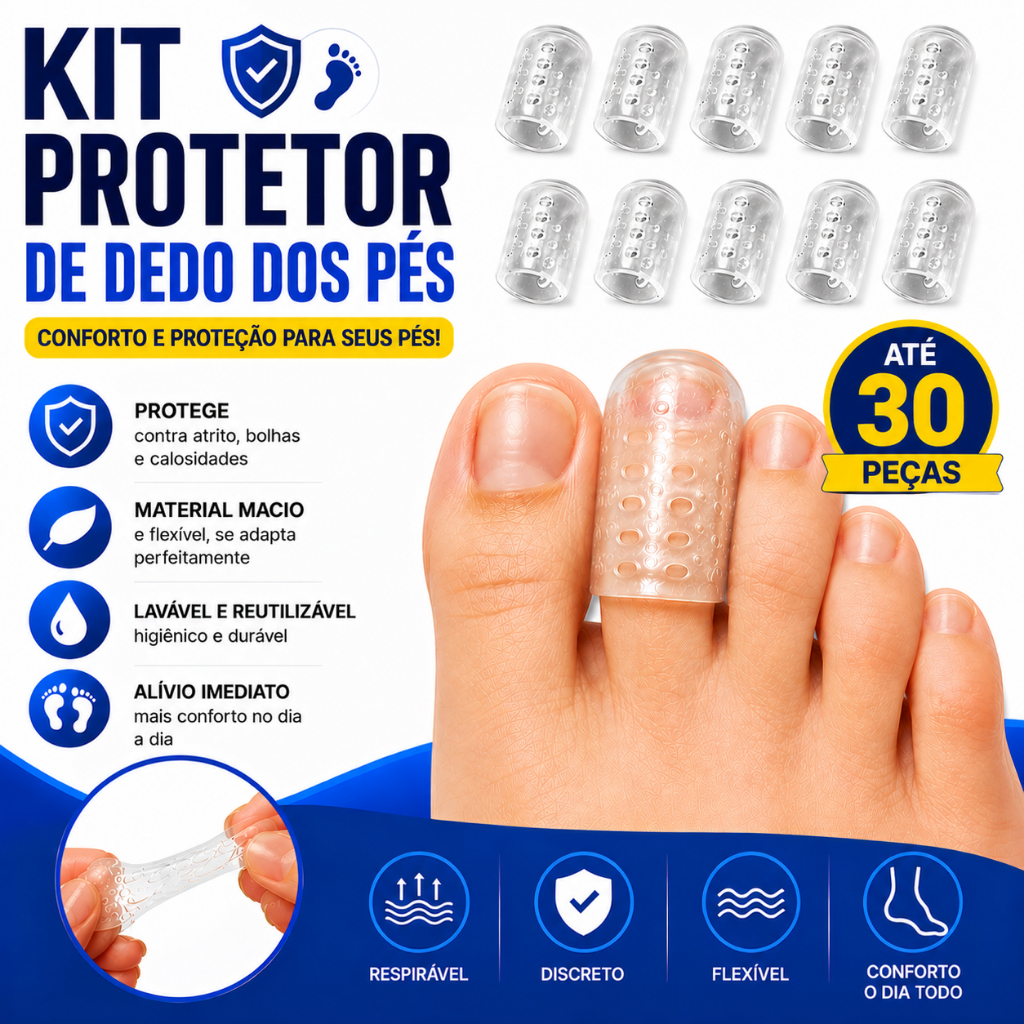 Kit Protetor de Dedo de Pés Silicone Respirável Ajustável Dedeiras Anti Calos Unhas Joanete