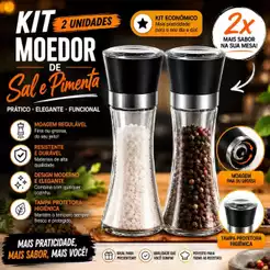Kit Com 2 Porta Temperos Moedor de Sal Pimenta Condimentos De Vidro Não Quebra Moedor Sal Pimenta