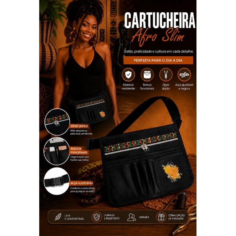 Cartucheira Afro Slim Profissional Trancista Organizador de Ferramentas com Zíper Duplo