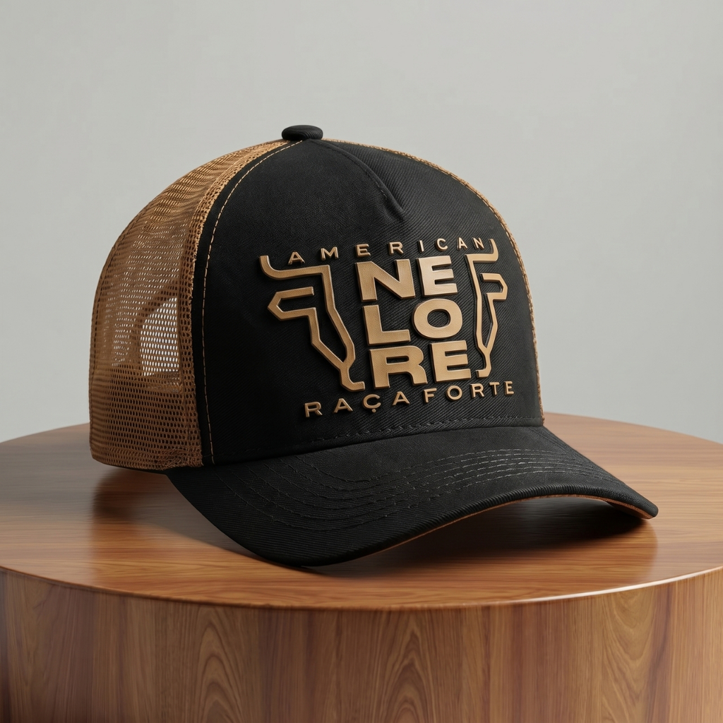 Boné Agro Country Bordado Nelore Raça Forte Trucker Ajustável Premium Aba Curva Telinha Respirável