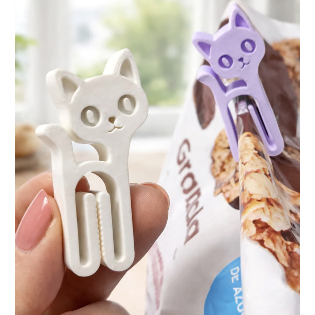 kit 3 Clipe/Prendedores de Embalagem Gatinho 3D - Fecha Saco Criativo Despensa Organizada - Utilidades Domésticas