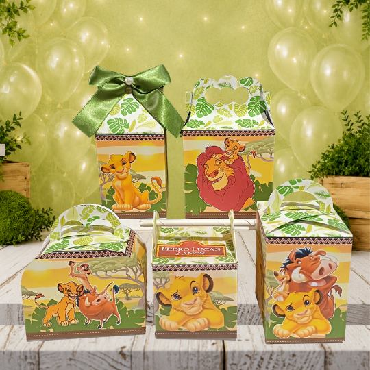KIT CAIXAS PERSONALIZADAS REI LEÃO LEMBRANCINHA DE FESTA INFANTIL/ANIVERSÁRIO/Desmontadas