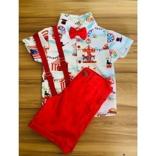 Conjunto Menino Infantil Luxo Temático Safari RF04+ Bermuda Caramelo
