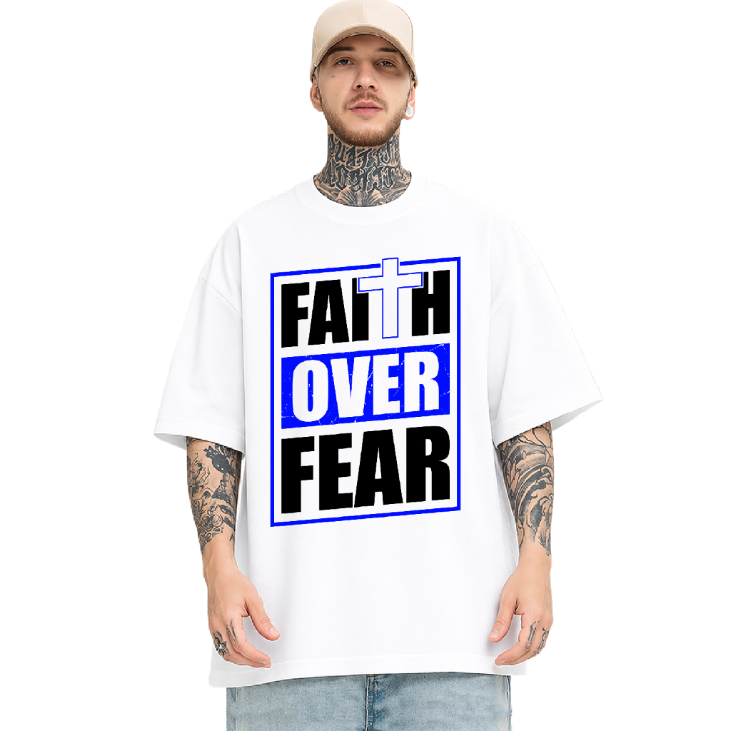 Camiseta Oversized 45 - Unissex Faith Over Fear Fé Cristã Evangélica Estampada