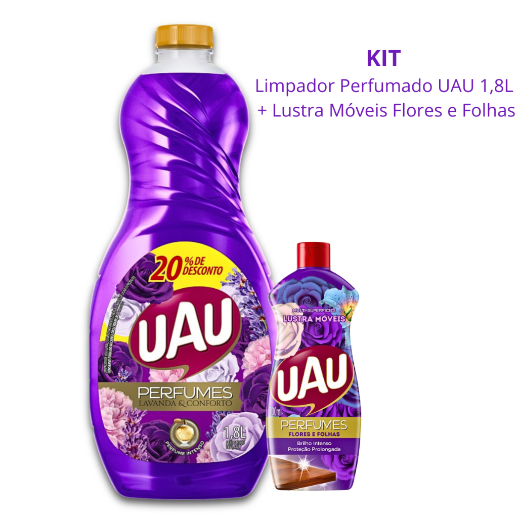 KIT Limpador Perfumado 1,8L UAU Lavanda e Conforto + Lustra Móveis UAU Flor e Folha 200ml