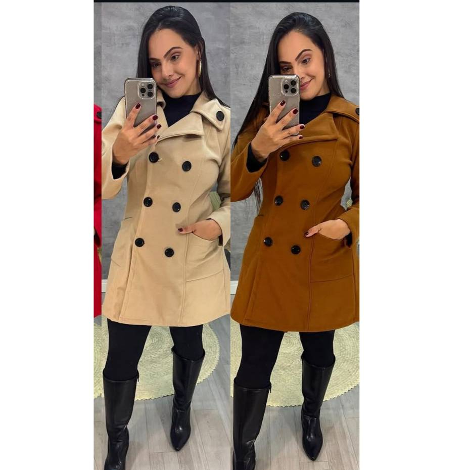 Casaco Sobretudo Feminino Lã Batida Moda Frio Inverno