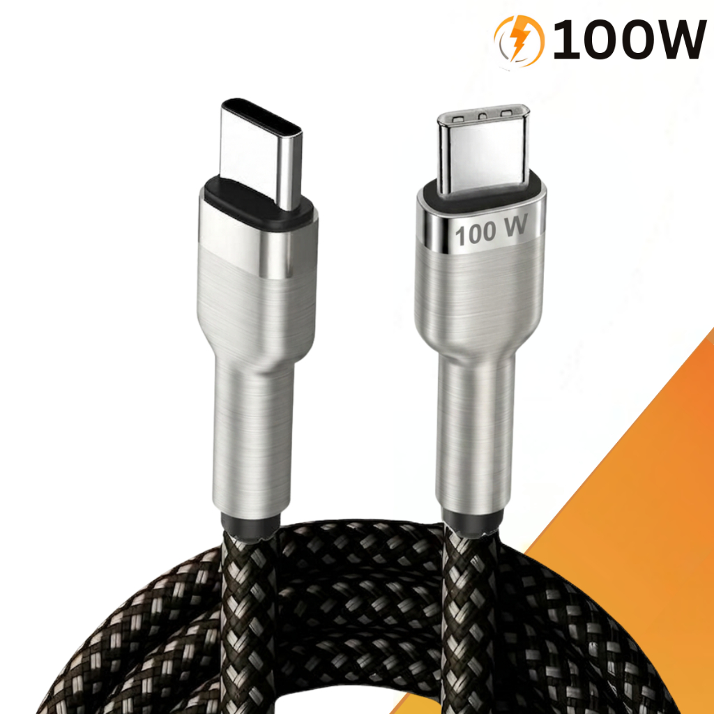 Cabo Carregador Turbo 100w Usb Tipo C 2 Metros Para Samsung iPhone Carregamento Rápido Nylon Trançad