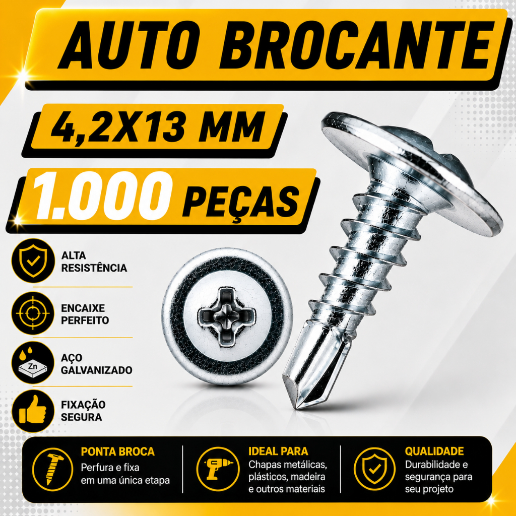 Parafuso Drywall Autobrocante 4,2x13 mm Ponta Broca Flangeado Phillips Zincado  Escolha a Quantidade