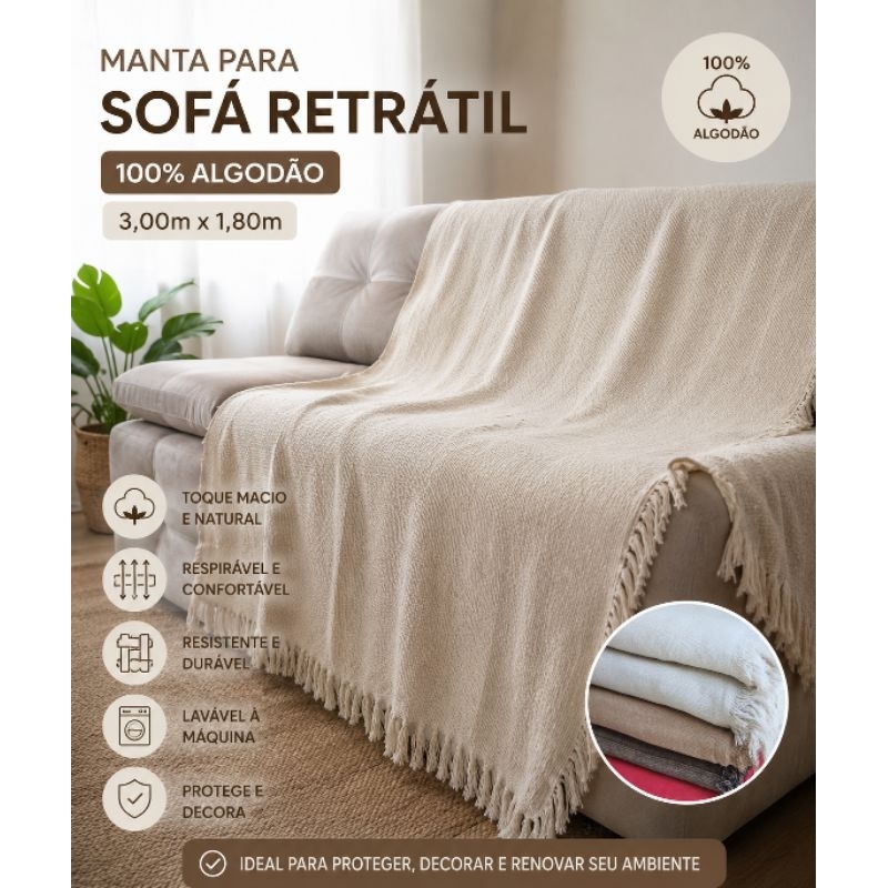 Manta Para Sofá Retrátil King Gigante 3,00x1,80 Cobre Sofá Decorativa Protetora Luxo