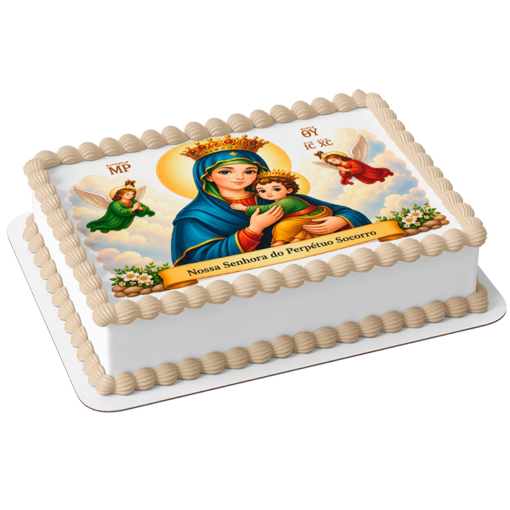 Nossa senhora do perpétuo socorro papel arroz comestível para bolo vertical ou horizontal