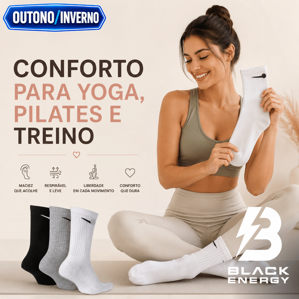 Meia Cano Alto Feminina I Yoga I Pilates I Caminhada I Algodão Premium I Vida Fitness I Perfeita para Academia I Inverno