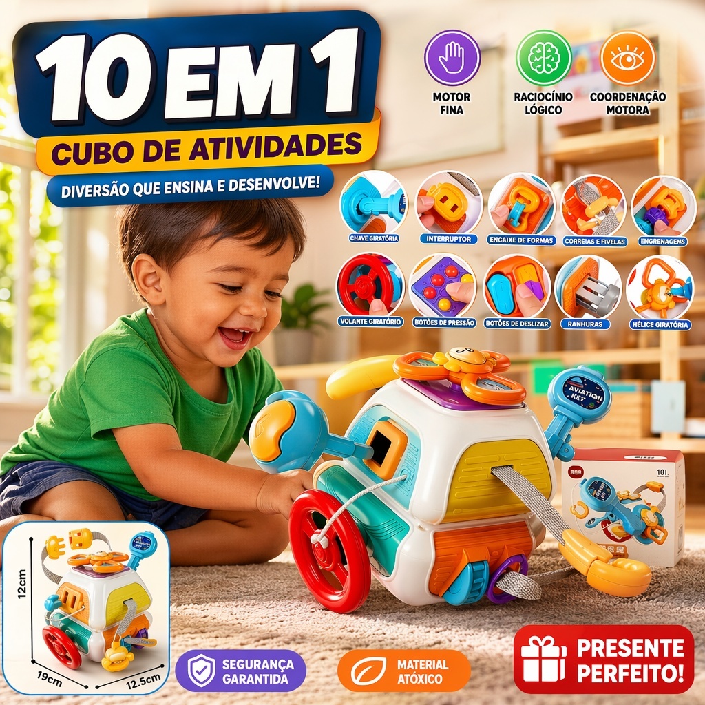 Cubo Sensorial Montessori Brinquedos Educacionais 10 em 1 Baby Busy Board para Crianças Anti Estress Fashional