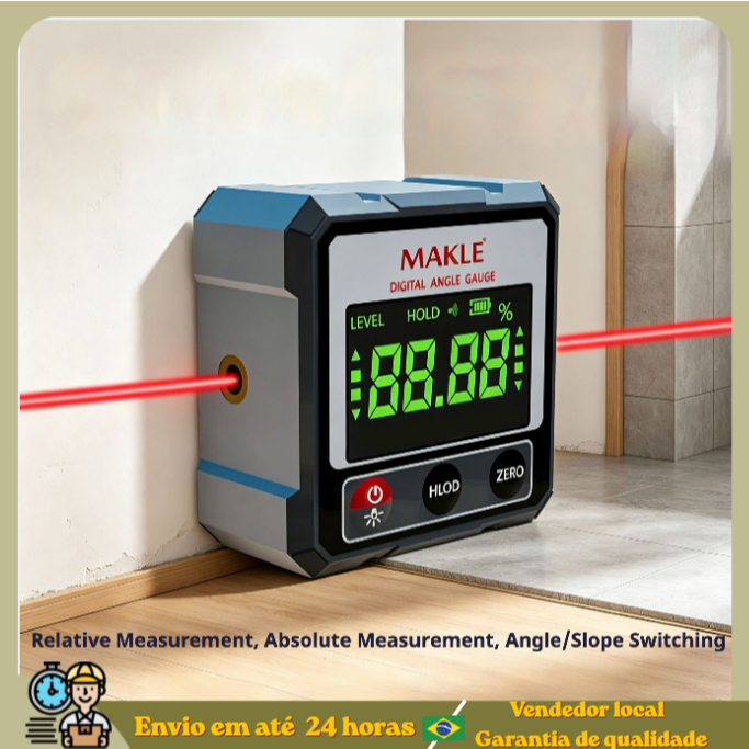 Nível Laser Inclinômetro Digital 360° com Ângulo 4 Ímãs Fortes para Azulejo Mármore Construção Ferramenta Precisão