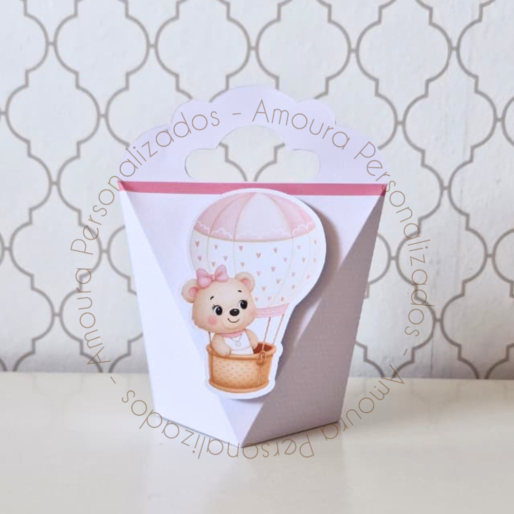 CAIXA TRIANGULOVE PERSONALIZADA PARA LEMBRANCINHAS URSINHA BALOEIRA ROSA|CAIXINHAS|ANIVERSARIO| URSA