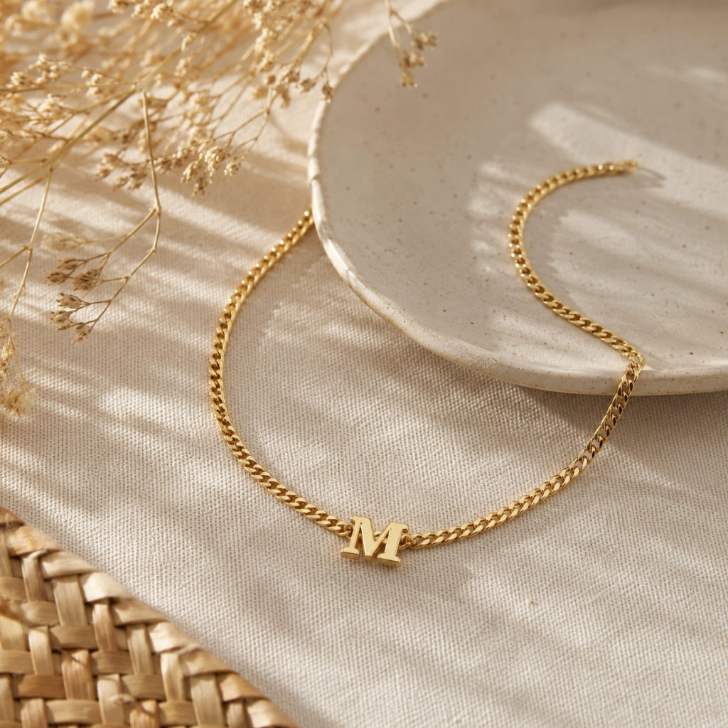Colar Choker Inicial Letra Banhado em Ouro 18k