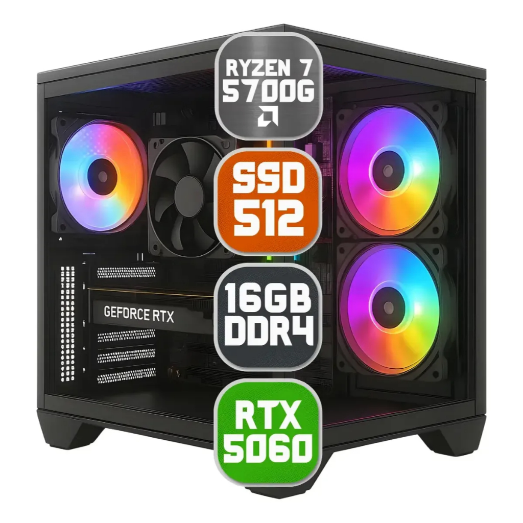 Pc Computador Gamer AMD Ryzen 7 5700g, rtx 5060, 16gb DDR4, Nvme 512gb - Gabinet