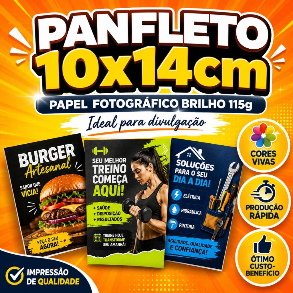 50 100 250un Panfleto 10x14cm Personalizados Papel 115g Empresa Divulgar Loja Folheto Com Sua Arte